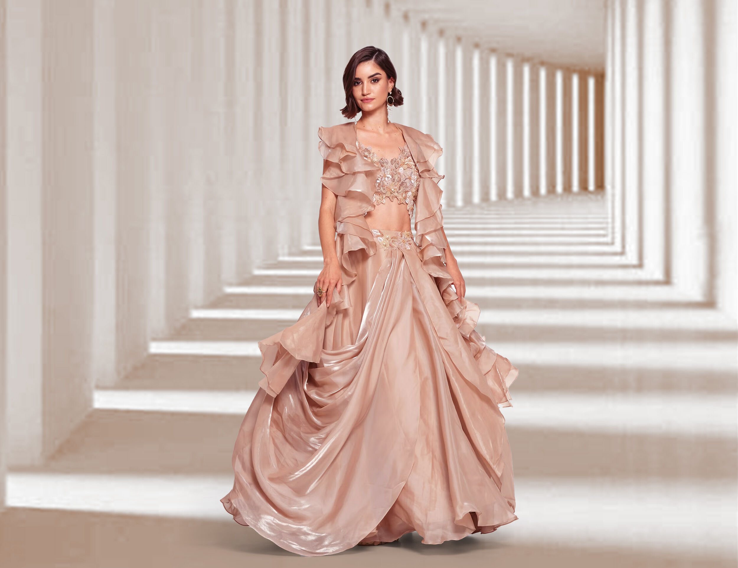 Bride wearing beautiful modern-style skirt for wedding celebration